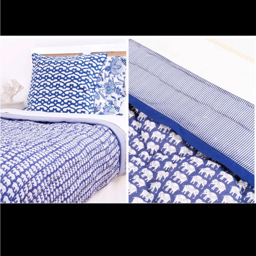 Blue Elephant Print Cotton Quilt - Roller Rabbit